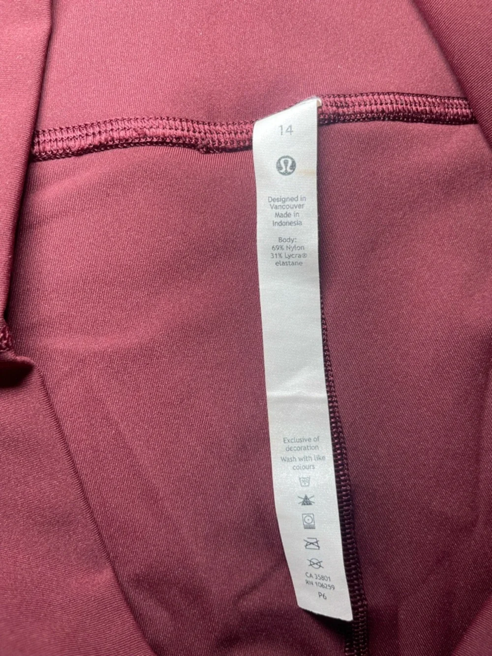 Lululemon Women’s Wunder Under High-Rise Mulled Wine Crop 23" Leggings Size 14 - Picture 7 of 13